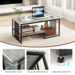 Gray Faux Marble Coffee Table with Open Shelves and Metal Frame 14 Gray Faux Marble Coffee Table with Open Shelves and Metal Frame