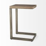 Faye 14L x 18W x 26H Medium Brown Wood W/ Antique Nickel Finished Metal Base C Side Table
