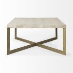 Faye 34L x 34W x 17H Beige Finished Wood W/Gold Metal Base Square Coffee Table