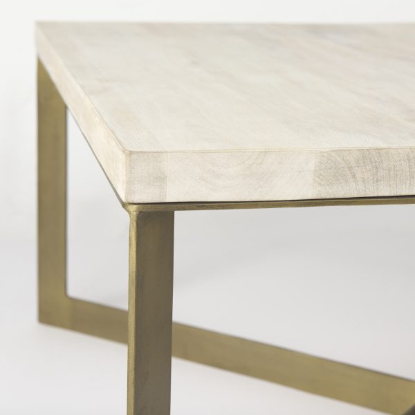 Faye 34L x 34W x 17H Beige Finished Wood WGold Metal Base Square Coffee Table 7