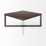 Faye 34L x 34W x 17H Medium Brown Wood W/Antique Nickel Metal Base Square Coffee Table