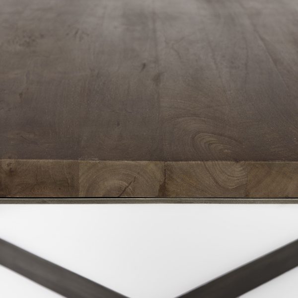 Faye 34L x 34W x 17H Medium Brown Wood WAntique Nickel Metal Base Square Coffee Table 6