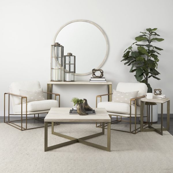 Faye 50L x 15W x 30H Beige Finished Wood WGold Metal Base Console Table 1