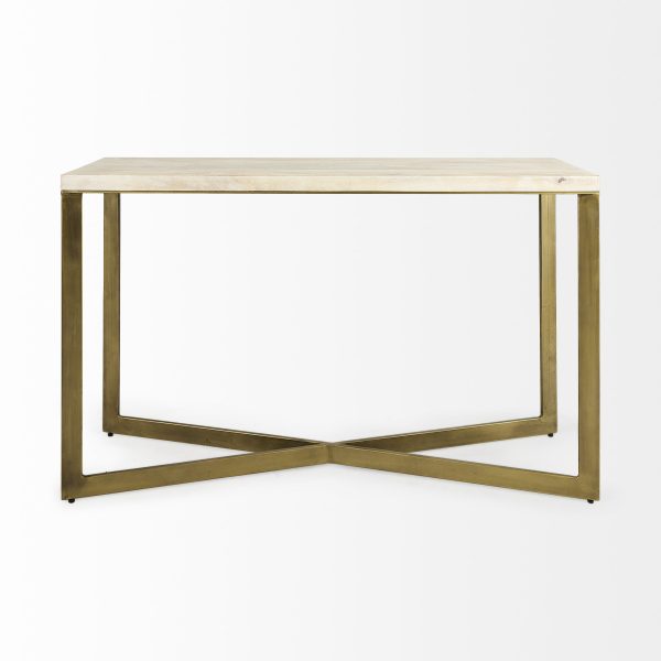 Faye 50L x 15W x 30H Beige Finished Wood WGold Metal Base Console Table 4