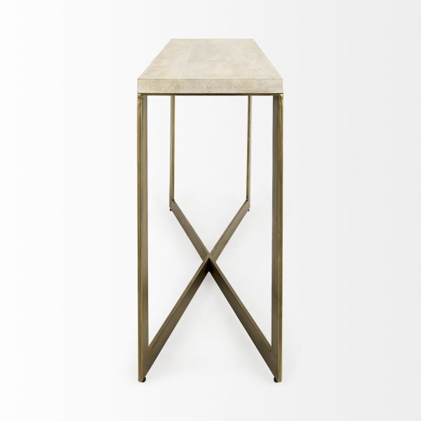 Faye 50L x 15W x 30H Beige Finished Wood WGold Metal Base Console Table 5