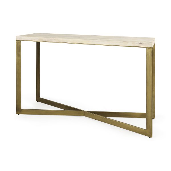 Faye 50L x 15W x 30H Beige Finished Wood WGold Metal Base Console Table