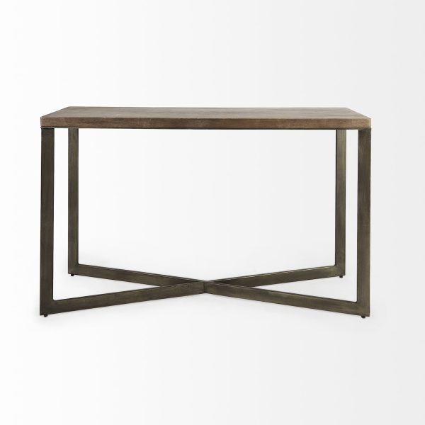 Faye 50L x 15W x 30H Medium Brown Wood WAntique Nickel Metal Base Console Table 2