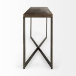 Faye 50L x 15W x 30H Medium Brown Wood W/Antique Nickel Metal Base Console Table