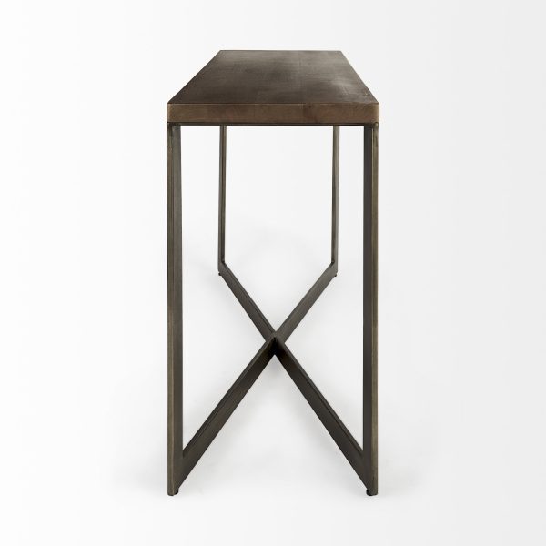 Faye 50L x 15W x 30H Medium Brown Wood WAntique Nickel Metal Base Console Table 3
