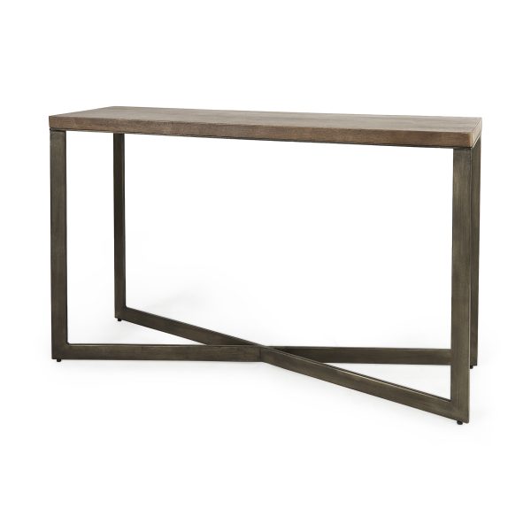 Faye 50L x 15W x 30H Medium Brown Wood WAntique Nickel Metal Base Console Table