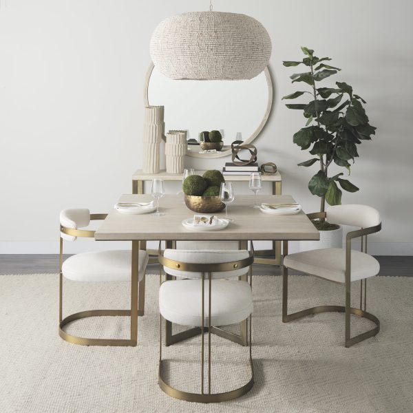 Faye I 48L x 48W x 30H Beige Finished Wood WGold Metal Base Square Dining Table 1