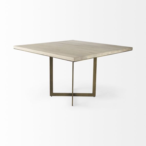 Faye I 48L x 48W x 30H Beige Finished Wood WGold Metal Base Square Dining Table 4