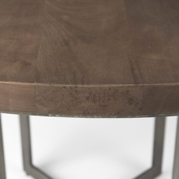 Faye I 48L x 48W x 30H Medium Brown Wood WAntique Nickel Metal Base Round Dining Table 4