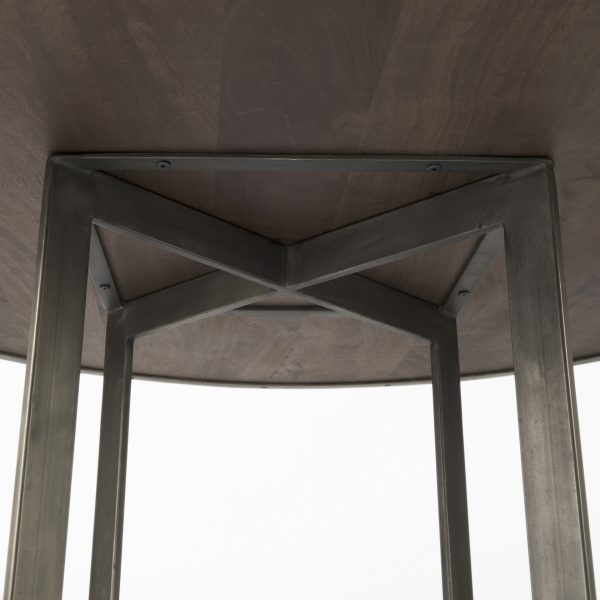 Faye I 48L x 48W x 30H Medium Brown Wood WAntique Nickel Metal Base Round Dining Table 5