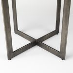 Faye I 48L x 48W x 30H Medium Brown Wood W/Antique Nickel Metal Base Round Dining Table