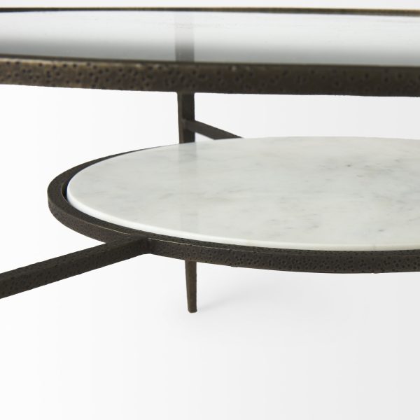 Felicity 36.0L x 36.0W x 16.0H Marble Top WIron Frame Coffee Table 10