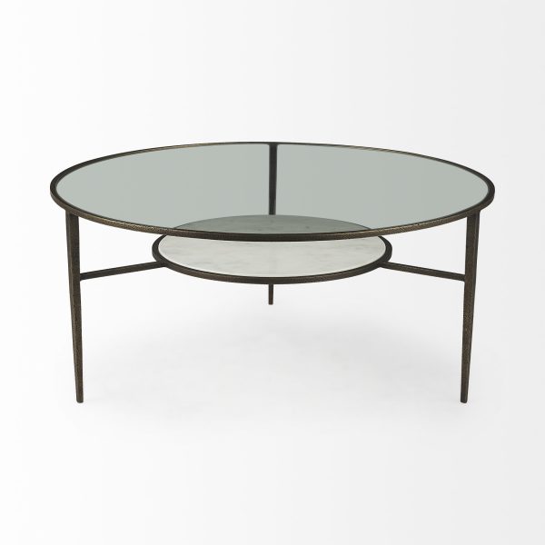 Felicity 36.0L x 36.0W x 16.0H Marble Top WIron Frame Coffee Table 3