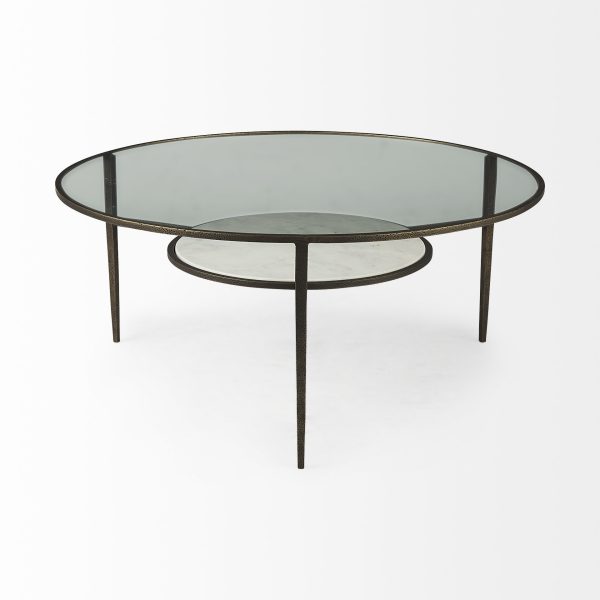 Felicity 36.0L x 36.0W x 16.0H Marble Top WIron Frame Coffee Table 5