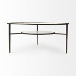 Felicity 36.0L x 36.0W x 16.0H Marble Top W/Iron Frame Coffee Table