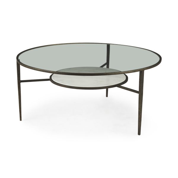 Felicity 36.0L x 36.0W x 16.0H Marble Top WIron Frame Coffee Table