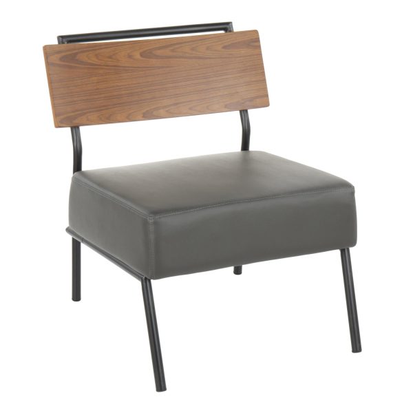 Fiji Grey Faux Leather Walnut Contemporary Accent Chair