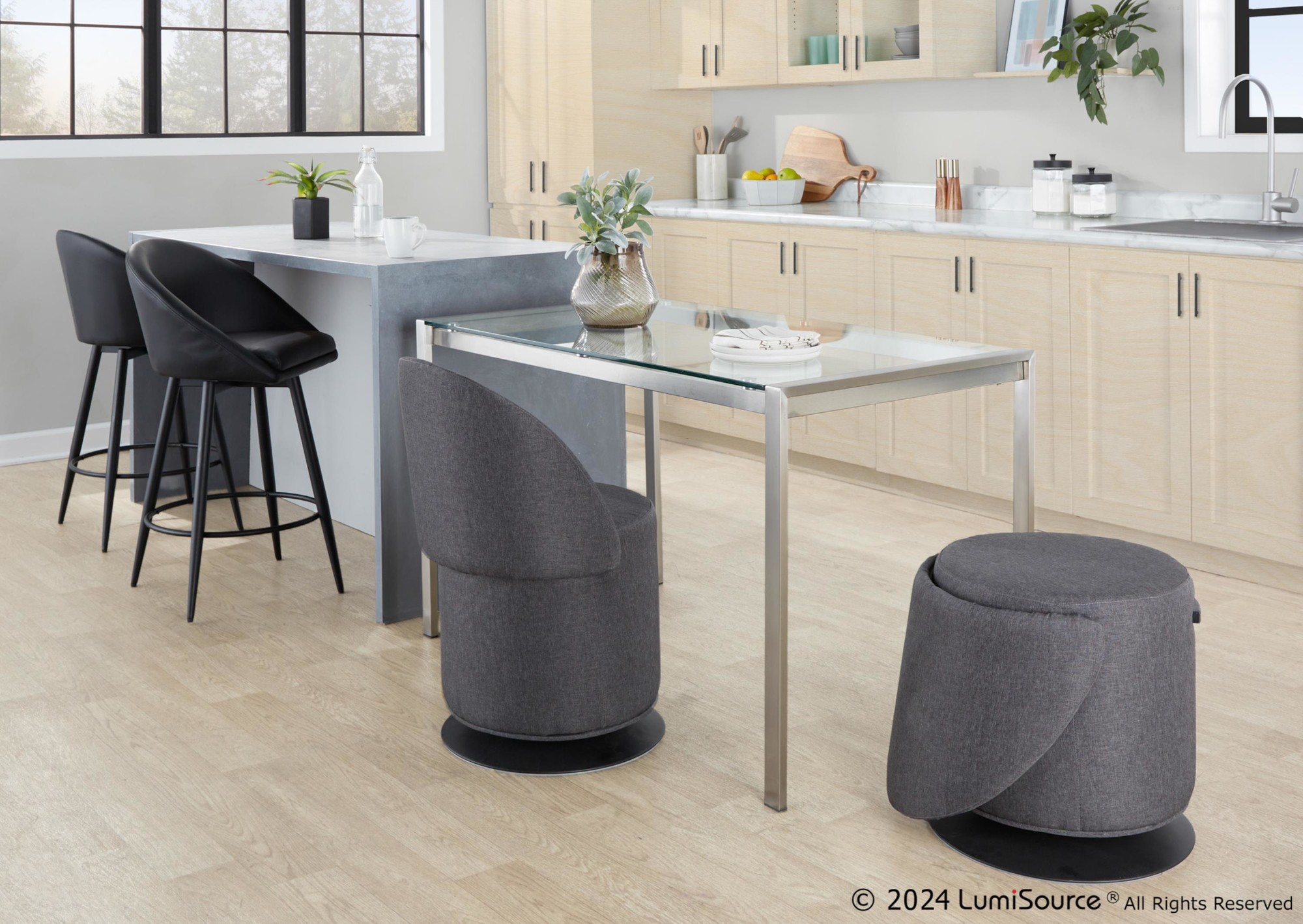 Finch Black Metal Charcoal Fabric Contemporary Adjustable Swivel Chair 2 Finch Black Metal Charcoal Fabric Contemporary Adjustable Swivel Chair - Image 2