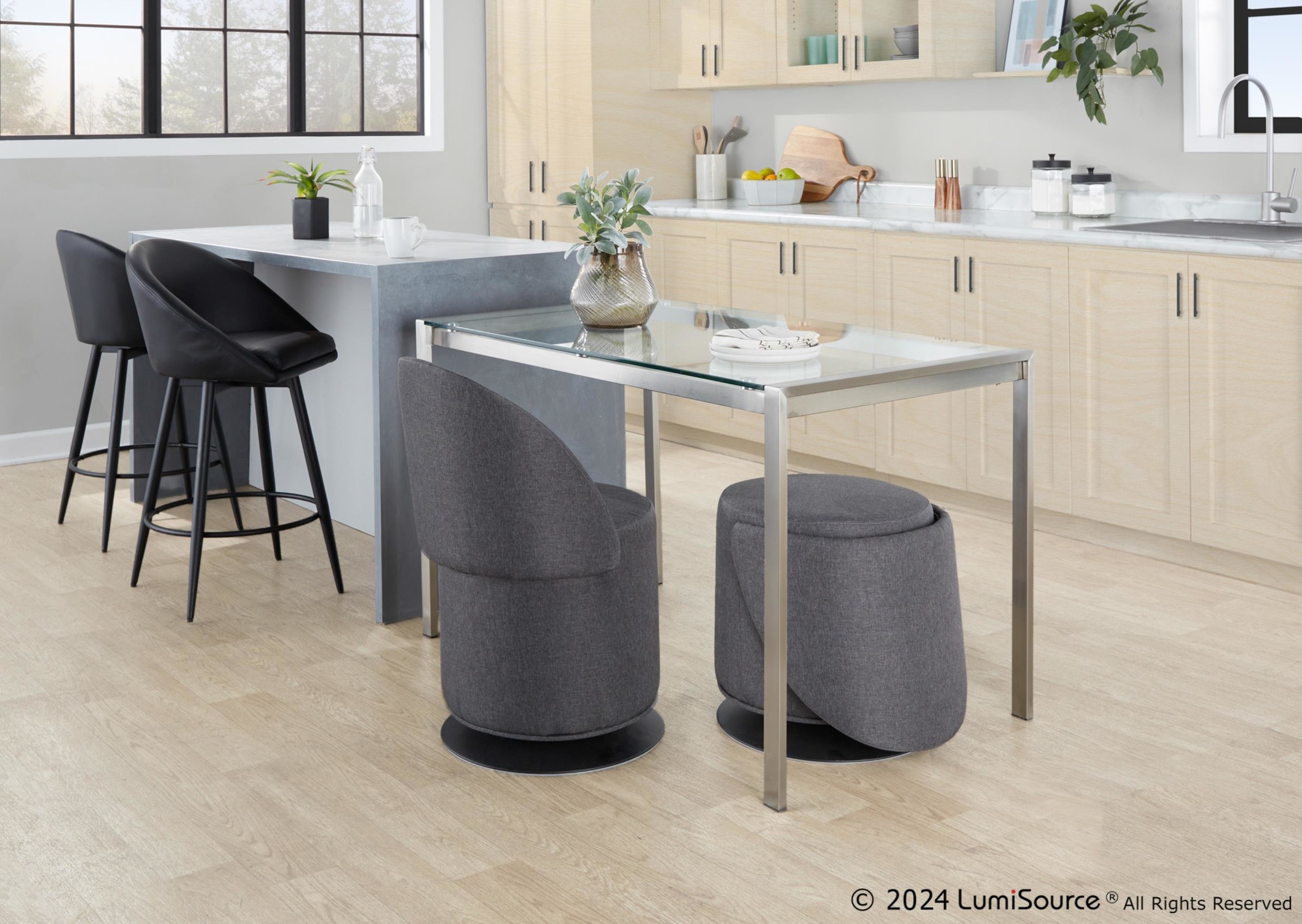 Finch Black Metal Charcoal Fabric Contemporary Adjustable Swivel Chair 3 Finch Black Metal Charcoal Fabric Contemporary Adjustable Swivel Chair - Image 3