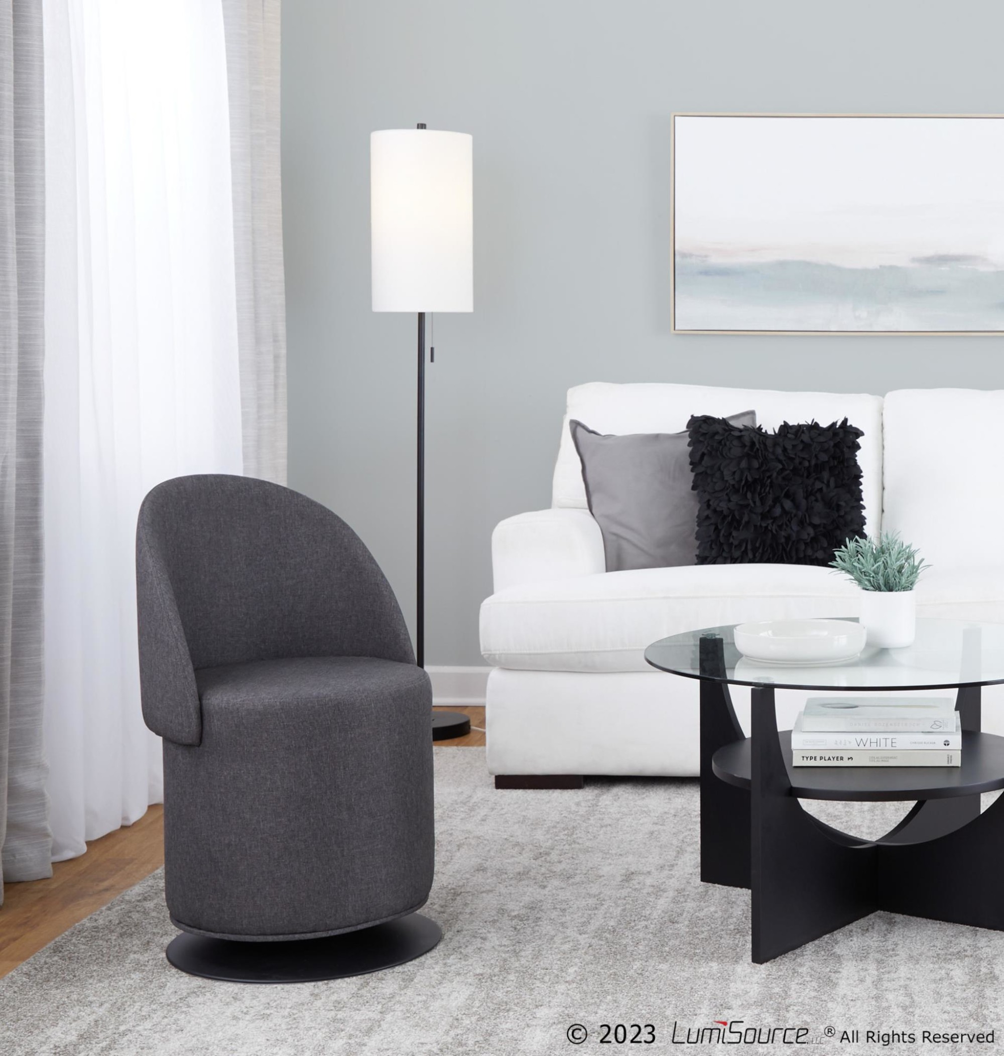 Finch Black Metal Charcoal Fabric Contemporary Adjustable Swivel Chair 4 Finch Black Metal Charcoal Fabric Contemporary Adjustable Swivel Chair - Image 4