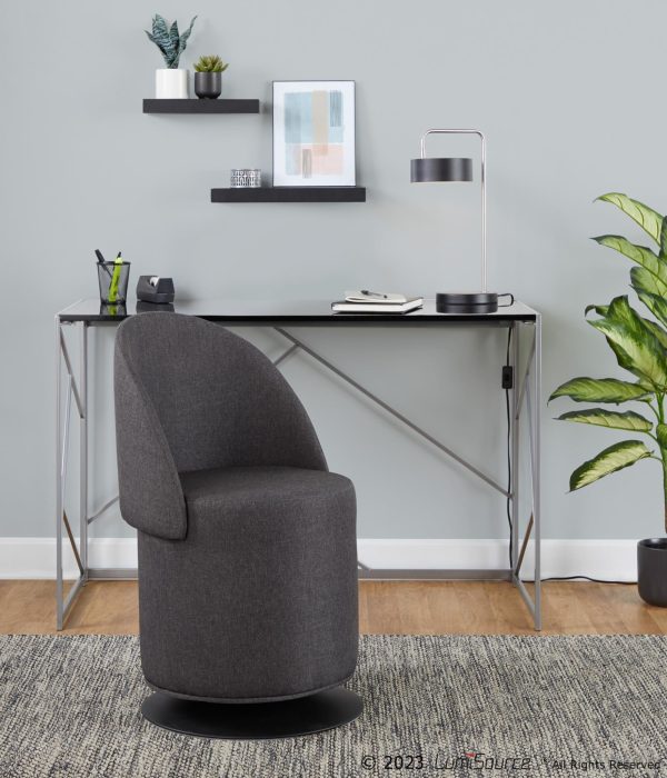 Finch Black Metal Charcoal Fabric Contemporary Adjustable Swivel Chair 4