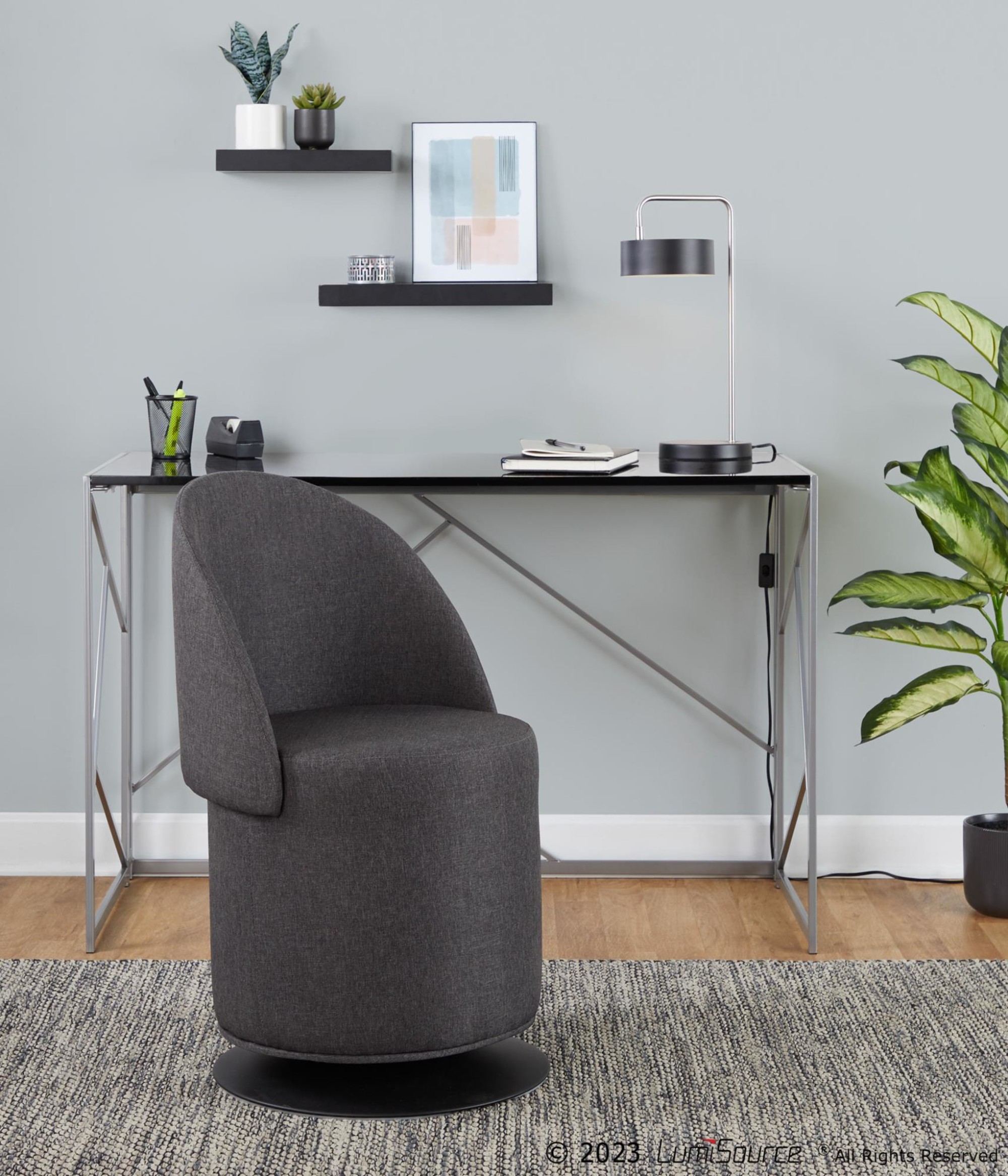 Finch Black Metal Charcoal Fabric Contemporary Adjustable Swivel Chair 5 Finch Black Metal Charcoal Fabric Contemporary Adjustable Swivel Chair - Image 5