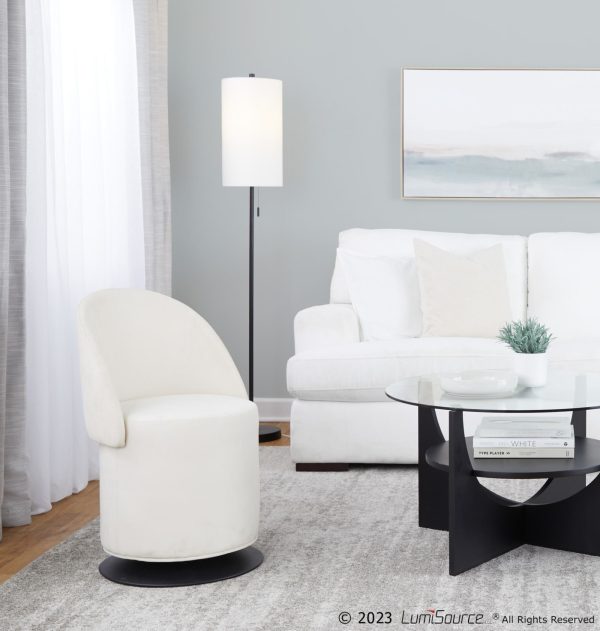 Finch Black Metal Cream Fabric Contemporary Swivel Chair 3