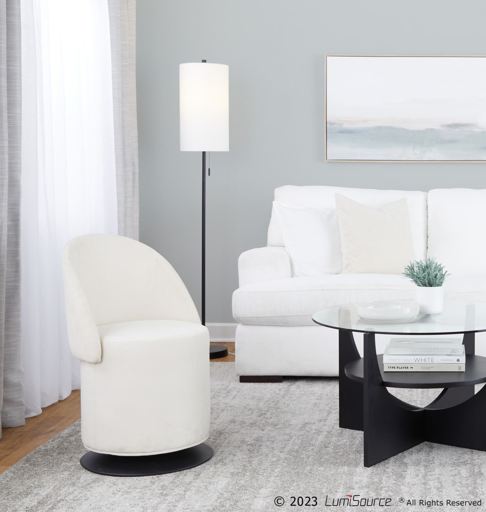 Finch Black Metal Cream Fabric Contemporary Swivel Chair 4 Finch Black Metal Cream Fabric Contemporary Swivel Chair - Image 4