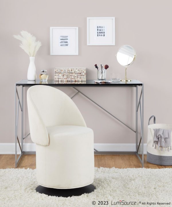 Finch Black Metal Cream Fabric Contemporary Swivel Chair 5