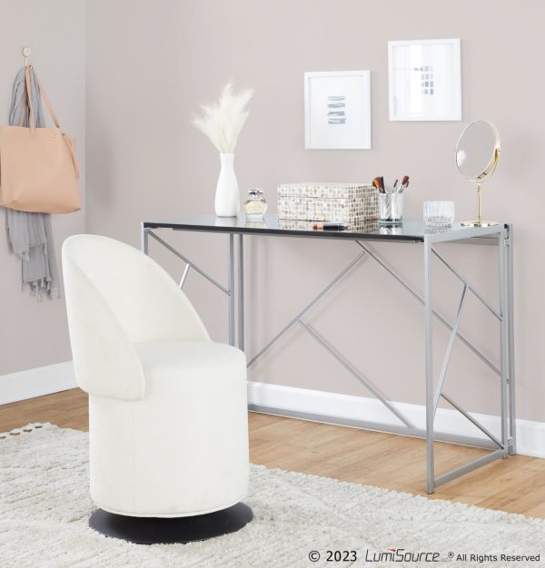 Finch Black Metal Cream Fabric Contemporary Swivel Chair 6