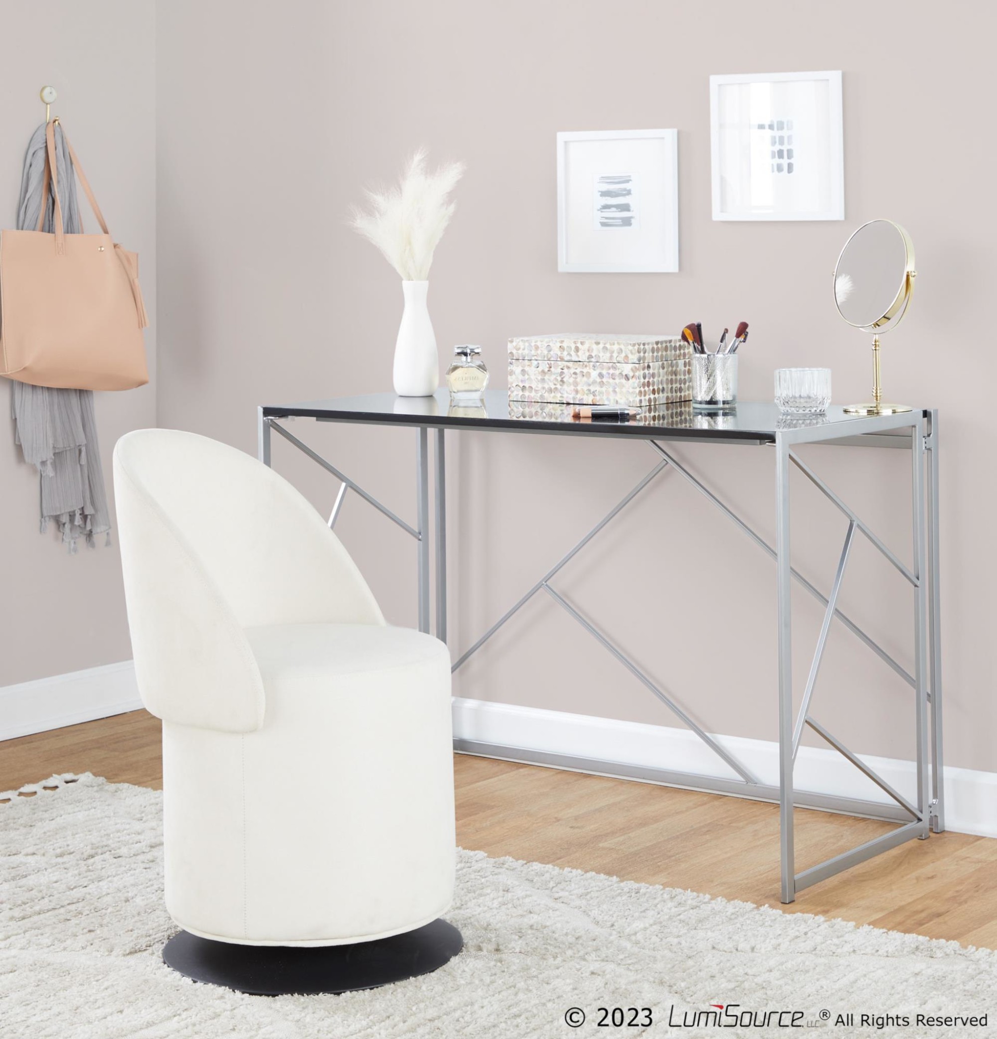 Finch Black Metal Cream Fabric Contemporary Swivel Chair 7 Finch Black Metal Cream Fabric Contemporary Swivel Chair - Image 7