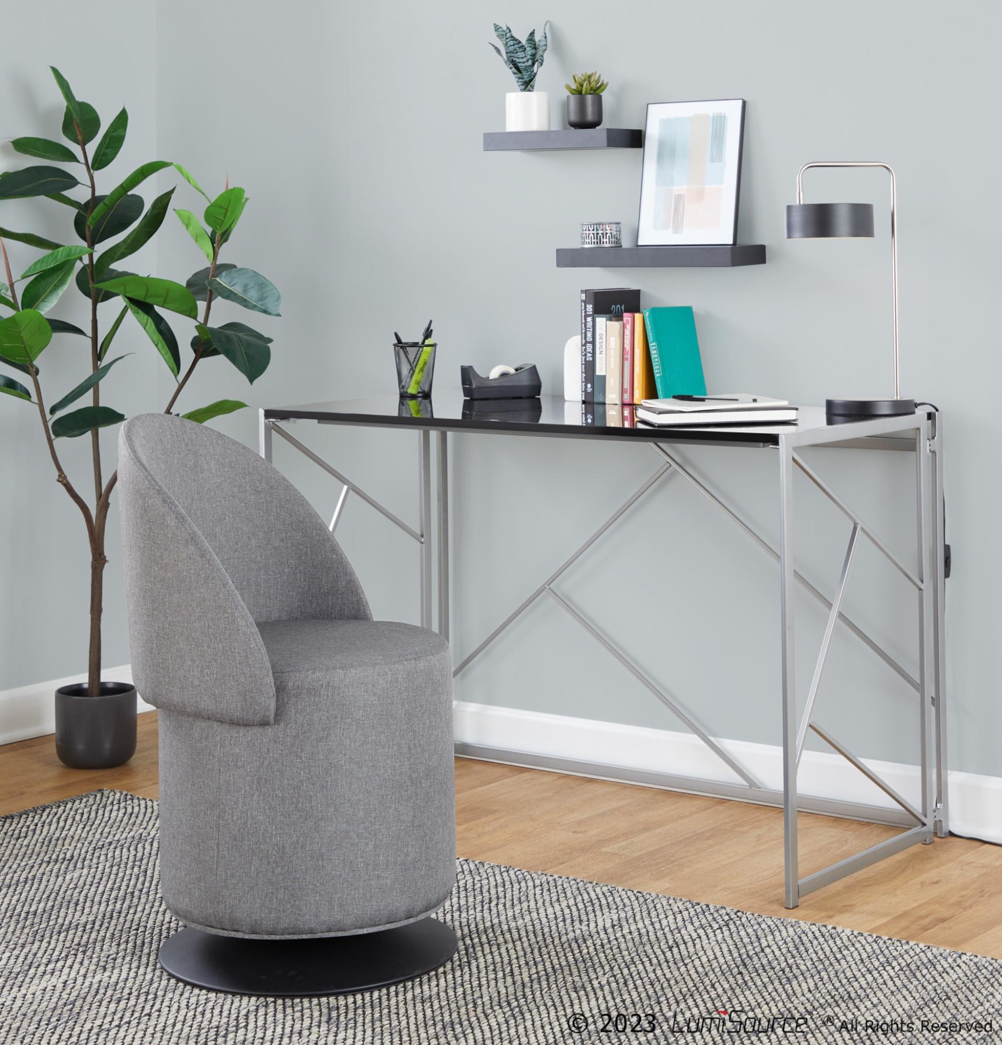 Finch Contemporary Grey Fabric Adjustable Swivel Chair LumiSource 5 Finch Contemporary Grey Fabric Adjustable Swivel Chair LumiSource - Image 5