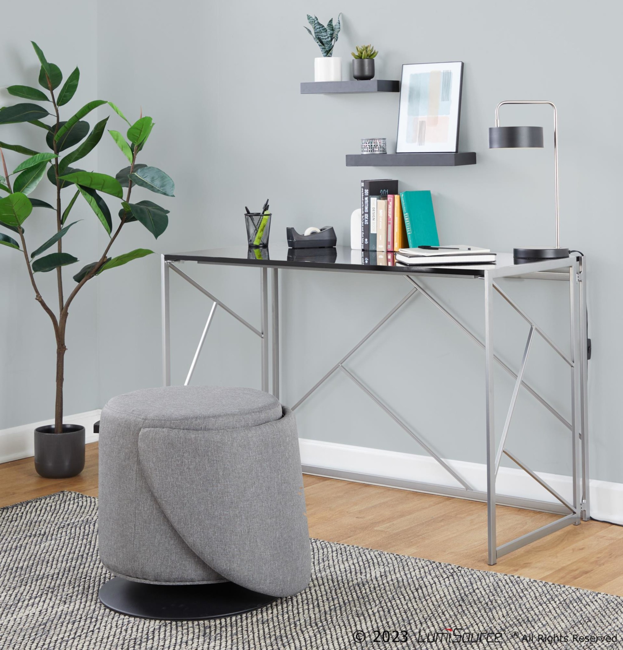 Finch Contemporary Grey Fabric Adjustable Swivel Chair LumiSource 6 Finch Contemporary Grey Fabric Adjustable Swivel Chair LumiSource - Image 6