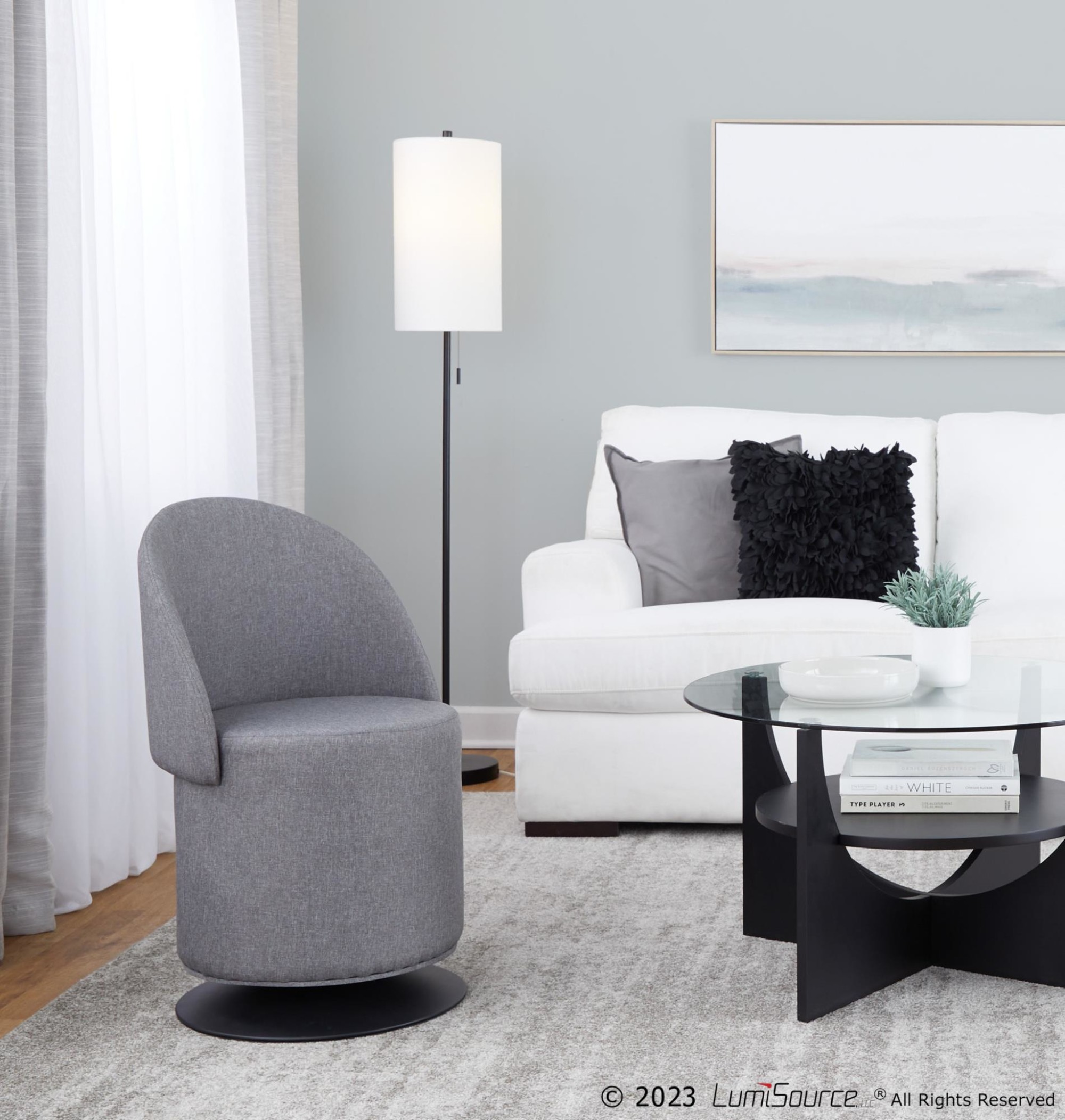 Finch Contemporary Grey Fabric Adjustable Swivel Chair LumiSource 7 Finch Contemporary Grey Fabric Adjustable Swivel Chair LumiSource - Image 7