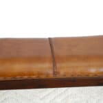 Mid Century Modern Tan Leather Bench With Wood Legs