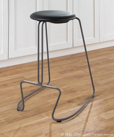 Finn Grey Steel Black Faux Leather Contemporary Counter Stools (Set of 2)