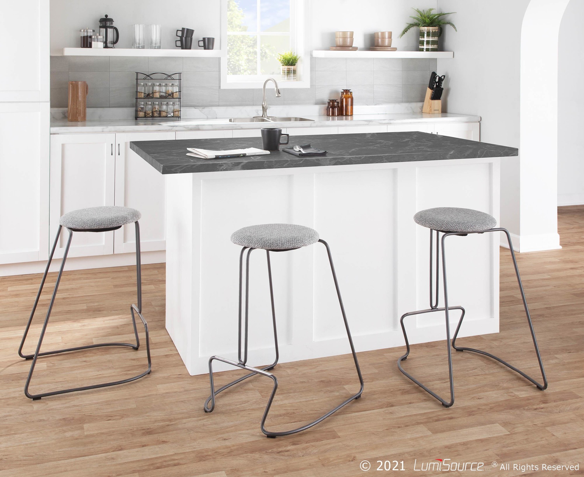 Finn Grey Steel and Charcoal Fabric Counter Stools (Set of 2) 4 Finn Grey Steel and Charcoal Fabric Counter Stools (Set of 2) - Image 4