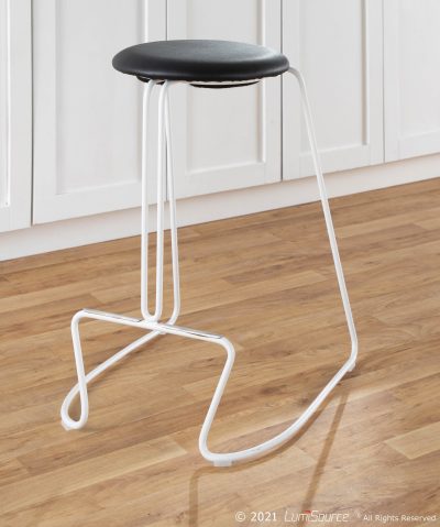 Finn White Steel Black Faux Leather Contemporary Counter Stools (Set of 2)