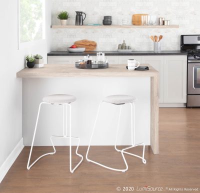 Finn White Steel Light Grey Fabric Contemporary Counter Stools (Set of 2)
