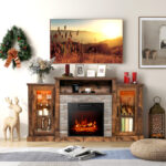 Industrial Fireplace TV Stand with 16-Color LED for 65" TVs