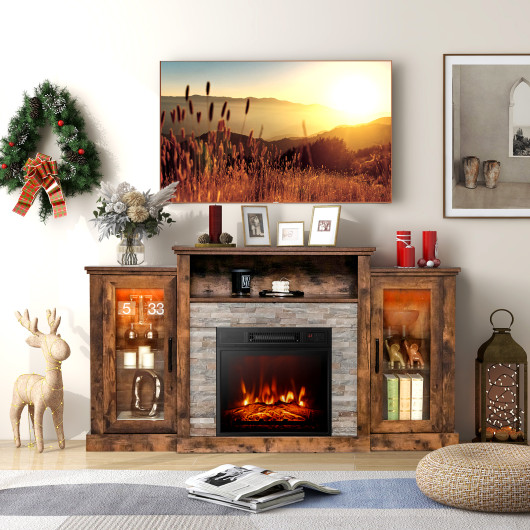 Industrial Fireplace TV Stand with 16-Color LED for 65" TVs