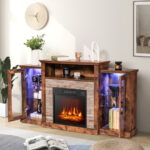 Industrial Fireplace TV Stand with 16-Color LED for 65" TVs
