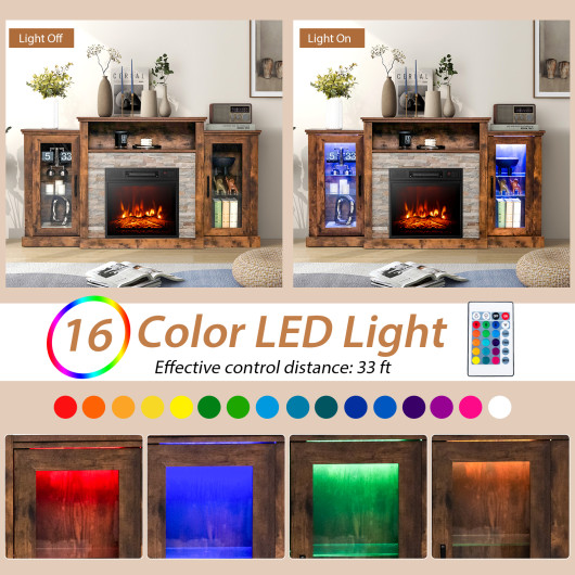 Industrial Fireplace TV Stand with 16-Color LED for 65" TVs - Image 6
