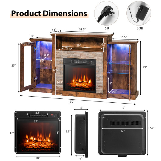 Industrial Fireplace TV Stand with 16-Color LED for 65" TVs - Image 5