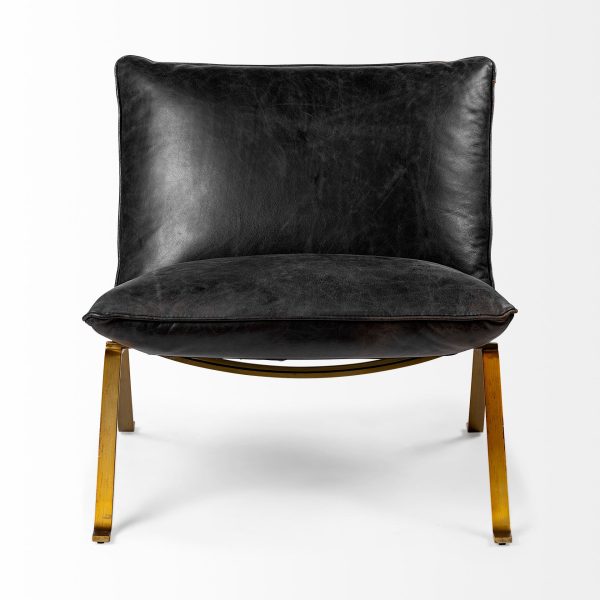 Flavelle II Black Leather Cushion Seat and Solid Iron Base Accent Chair 2