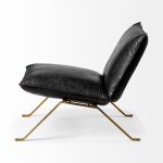 Flavelle II Black Leather Cushion Seat and Solid Iron Base Accent Chair